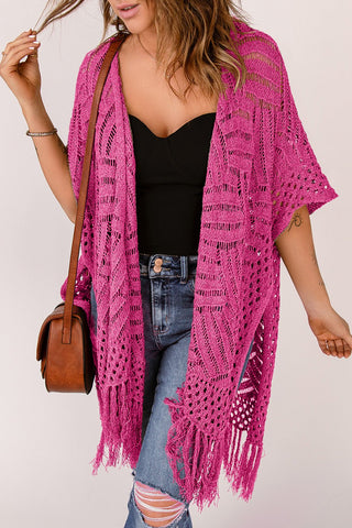 Openwork Open Front Cardigan with Fringes - A Roese Boutique