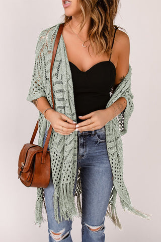 Openwork Open Front Cardigan with Fringes - A Roese Boutique