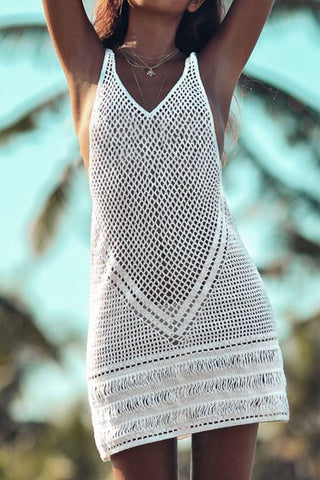 Openwork V-Neck Tank Knit Cover Up - A Roese Boutique