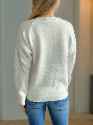 Pearl Trim Round Neck Raglan Sleeve Sweater - A Roese Boutique