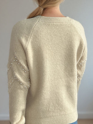 Pearl Trim Round Neck Raglan Sleeve Sweater - A Roese Boutique