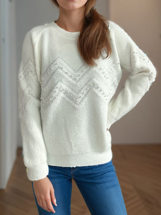 Pearl Trim Round Neck Raglan Sleeve Sweater - A Roese Boutique