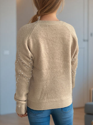 Pearl Trim Round Neck Raglan Sleeve Sweater - A Roese Boutique