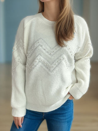 Pearl Trim Round Neck Raglan Sleeve Sweater - A Roese Boutique