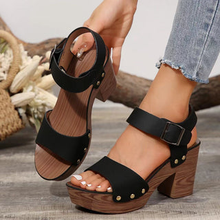 Peep Toe Block Heel Sandals - A Roese Boutique