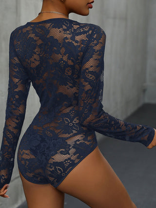 Perfee Lace Long Sleeve Bodysuit - A Roese Boutique