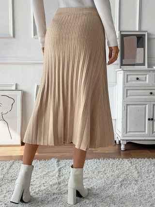 Perfee Pleated Midi Sweater Skirt - A Roese Boutique