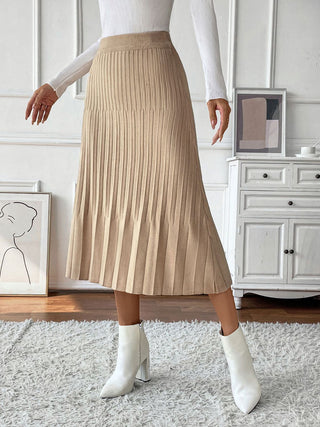 Perfee Pleated Midi Sweater Skirt - A Roese Boutique