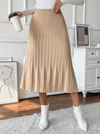 Perfee Pleated Midi Sweater Skirt - A Roese Boutique