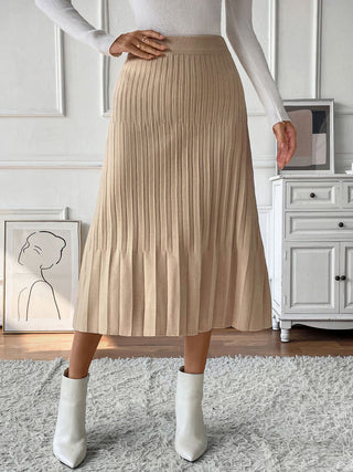 Perfee Pleated Midi Sweater Skirt - A Roese Boutique