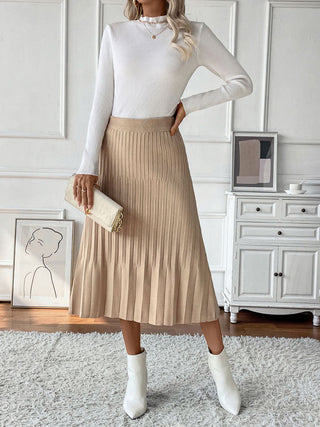 Perfee Pleated Midi Sweater Skirt - A Roese Boutique