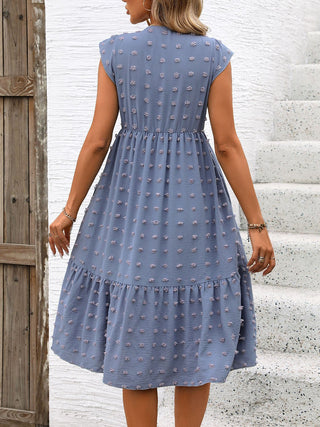 Perfee Swiss Dot V - Neck Cap Sleeve Dress - A Roese Boutique