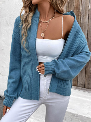 Perfee Zip Up Long Sleeve Cardigan - A Roese Boutique