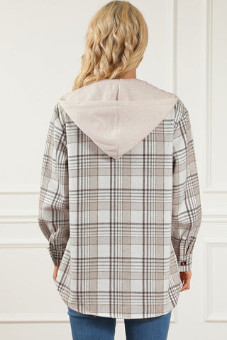 Plaid Button Down Hooded Jacket - A Roese Boutique