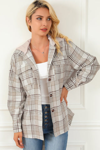 Plaid Button Down Hooded Jacket - A Roese Boutique