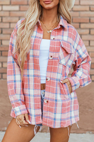 Plaid Button Up Long Sleeve Shacket - A Roese Boutique