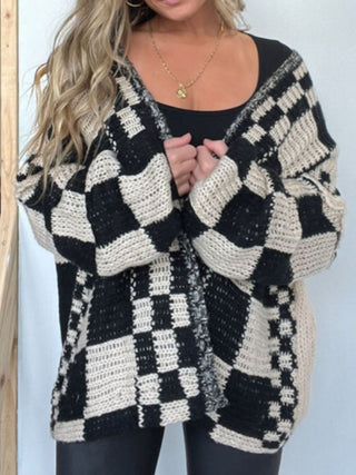 Plaid Open Front Long Sleeve Cardigan - A Roese Boutique