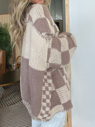 Plaid Open Front Long Sleeve Cardigan - A Roese Boutique