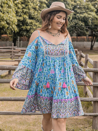 Plus Size Printed Long Sleeve Mini Dress - A Roese Boutique