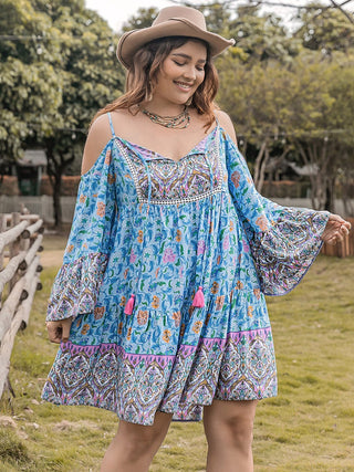 Plus Size Printed Long Sleeve Mini Dress - A Roese Boutique