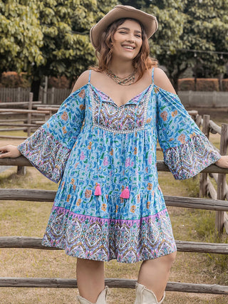 Plus Size Printed Long Sleeve Mini Dress - A Roese Boutique