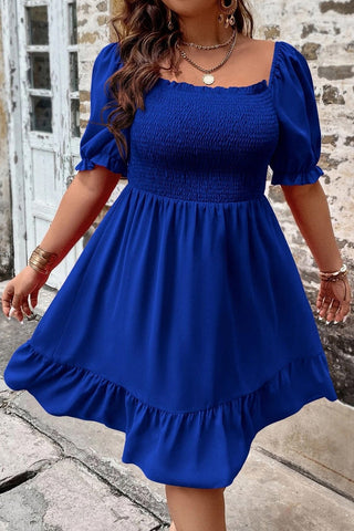 Plus Size Smocked Square Neck Short Sleeve Dress - A Roese Boutique