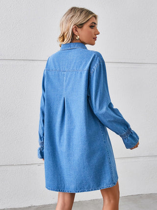 Pocketed Dropped Shoulder Mini Denim Dress - A Roese Boutique