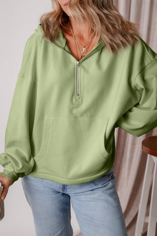 Pocketed Half Zip Dropped Shoulder Hoodie - A Roese Boutique