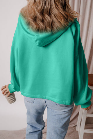 Pocketed Half Zip Dropped Shoulder Hoodie - A Roese Boutique