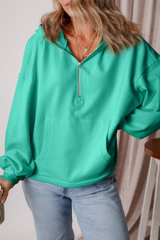 Pocketed Half Zip Dropped Shoulder Hoodie - A Roese Boutique