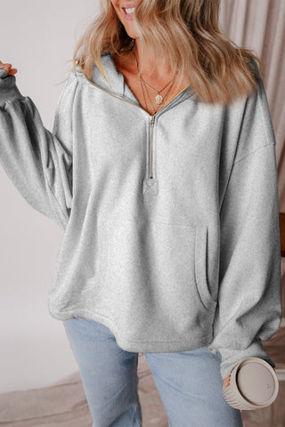 Pocketed Half Zip Dropped Shoulder Hoodie - A Roese Boutique