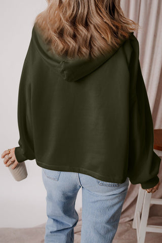 Pocketed Half Zip Dropped Shoulder Hoodie - A Roese Boutique