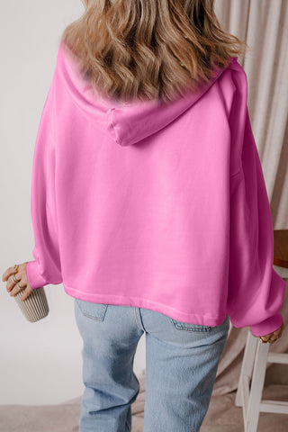 Pocketed Half Zip Dropped Shoulder Hoodie - A Roese Boutique