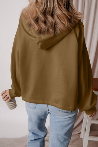 Pocketed Half Zip Dropped Shoulder Hoodie - A Roese Boutique