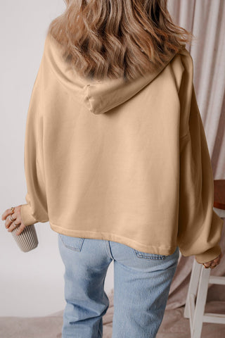 Pocketed Half Zip Dropped Shoulder Hoodie - A Roese Boutique