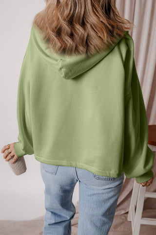 Pocketed Half Zip Dropped Shoulder Hoodie - A Roese Boutique