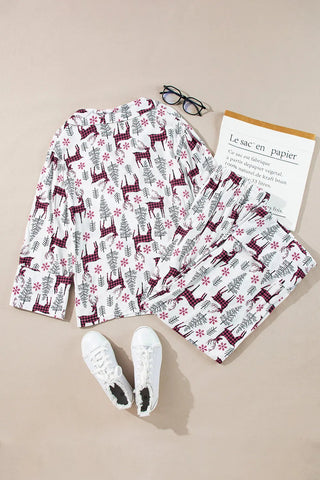 Printed Long Sleeve Top and Drawstring Pants Lounge Set - A Roese Boutique