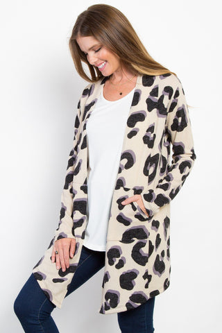 Printed Open Front Knit Cardigan with Pockets - A Roese Boutique