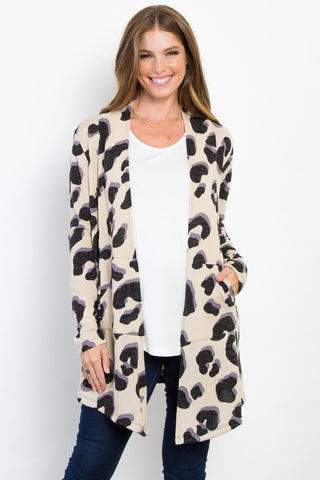 Printed Open Front Knit Cardigan with Pockets - A Roese Boutique