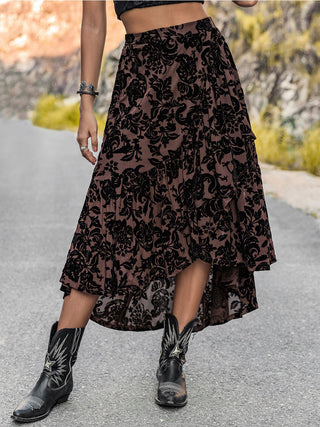 Printed Ruffled Midi Skirt - A Roese Boutique