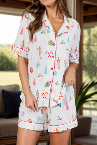 Printed Short Sleeve Top and Shorts Lounge Set - A Roese Boutique