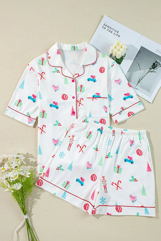 Printed Short Sleeve Top and Shorts Lounge Set - A Roese Boutique