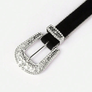 PU Leather Inlaid Rhinestone Belt - A Roese Boutique