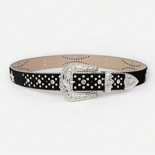 PU Leather Inlaid Rhinestone Belt - A Roese Boutique