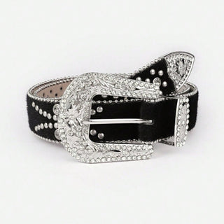 PU Leather Inlaid Rhinestone Belt - A Roese Boutique