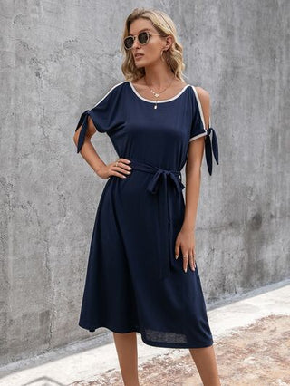 Round Neck Cold Shoulder Dress - A Roese Boutique