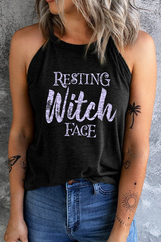 Round Neck RESTING WITCH FACE Graphic Tank Top - A Roese Boutique