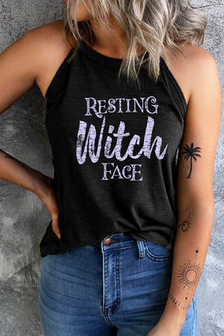 Round Neck RESTING WITCH FACE Graphic Tank Top - A Roese Boutique