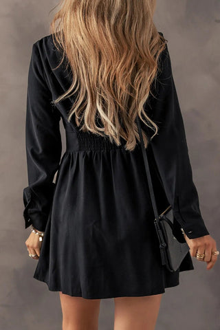 Ruched Button Up Long Sleeve Dress - A Roese Boutique