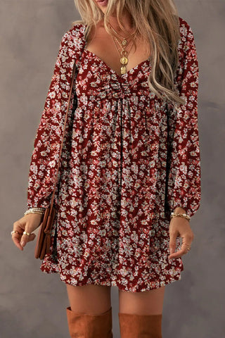 Ruched Printed Long Sleeve Mini Dress - A Roese Boutique